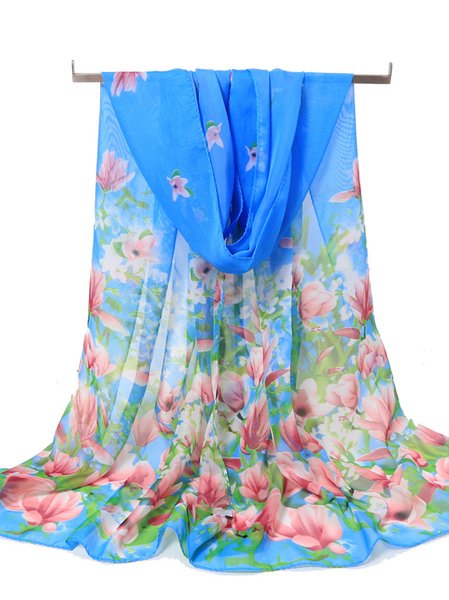 

Silk Floral Scarf Boho Vacation Everyday Accessories, Blue, Women Scarves & Shawls