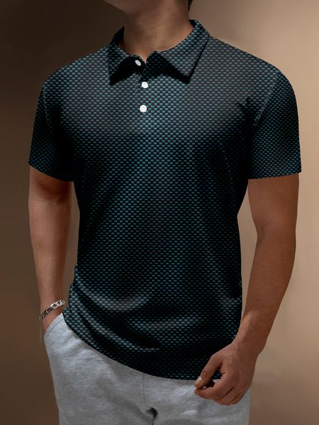 

Ombre 3D Abstract Geometric Button Short Sleeve Polo Shirt, Black, Polo Shirts