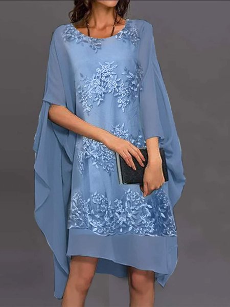 

Loose Urban Chiffon Lace Dress, Blue, Formal Dresses