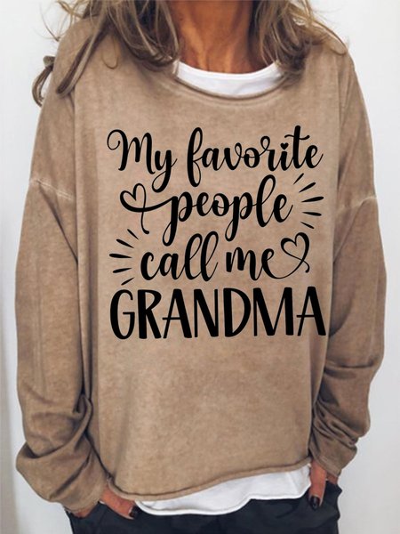 

Women's My Favorite People Call Me Grandma Funny Graphic Printing Loose Cotton-Blend Crew Neck Casual Sweatshirt, Khaki, Hoodies&Sweatshirts