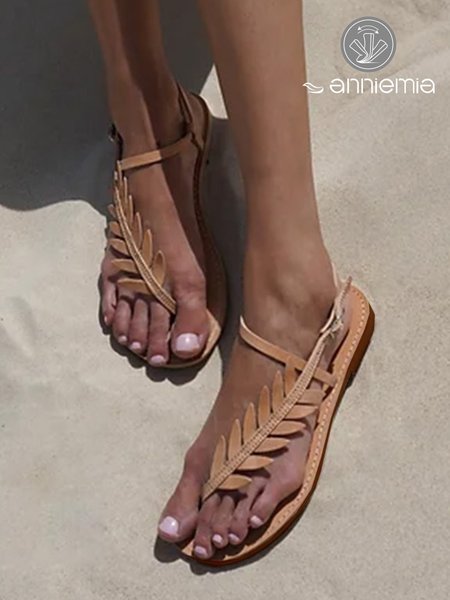 

Leaf Shape Casual Soft Greek Sandals, Khaki, Sandals