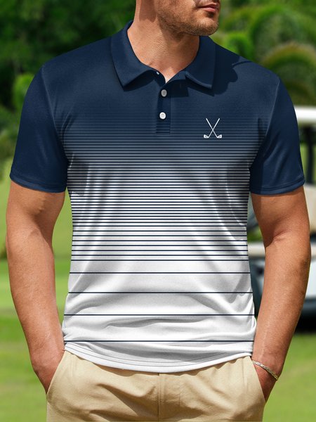 

Ombre Stripe Button Short Sleeve Golf Polo Shirt, Deep blue, Polo Shirts