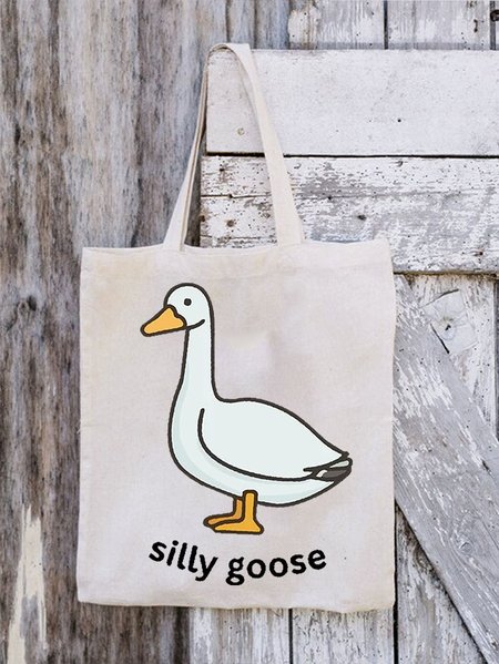 

Women's Funny Word Silly Goose Print Shopping Tote, White, Bags