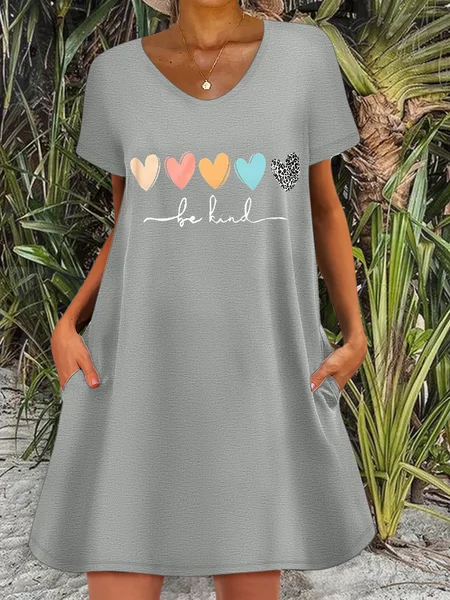 

Women's Be Kind Loose Text Letters Casual V Neck Dress, Gray, Dresses