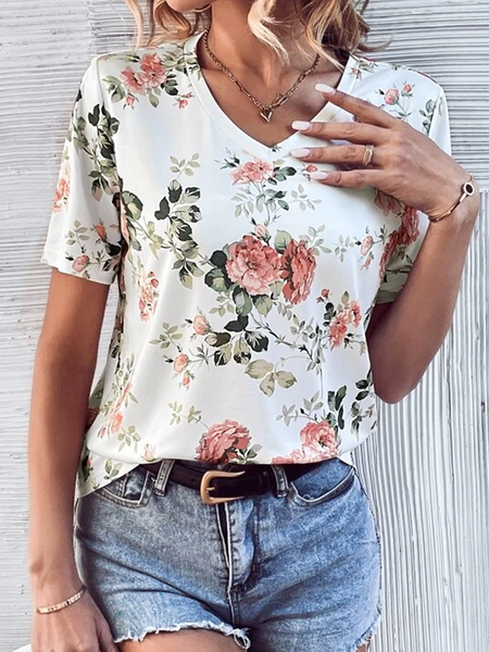 

Knitted Casual Floral T-Shirt, Pink, T-Shirts