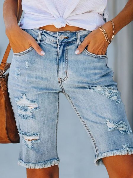 

Denim Plain Casual Denim Shorts, Light blue, Shorts