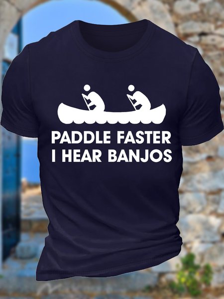 

Men's Paddle Faster I Haer Banjos Funny Graphic Printing Text Letters Casual Cotton T-Shirt, Purplish blue, T-shirts