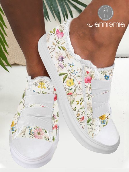 

Comfortable Lightweight Soft Sole Yellow Floral Adjustable Canvas Shoes, Light yellow, Sneakers