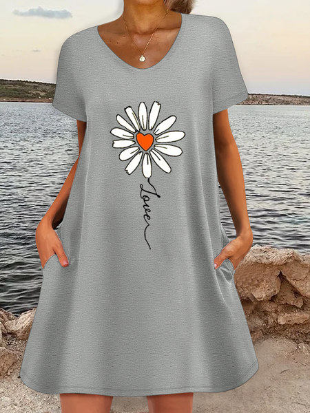 

Women's V Neck Casual Daisy Loose Dress, Gray, Dresses