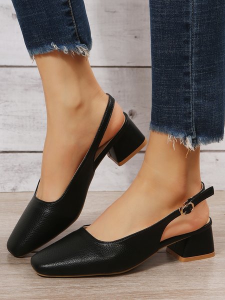 

Women's Square Toe Chunky Heel Back Empty Shoes, Black, Heels