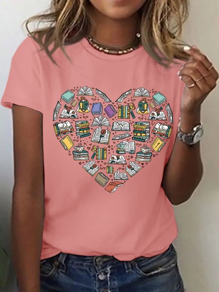

Women's Library For Book Lovers Funny Graphic Printing Loose Text Letters Casual Cotton T-Shirt, Pink, T-shirts