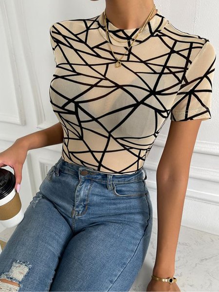 

Casual Geometric Micro-Elasticity Regular Size T-Shirt, As picture, Tees