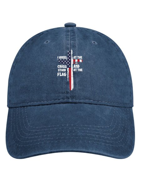 

I Kneel At The Cross And Stand At The Flag Denim Hat, Deep blue, Women's Hats