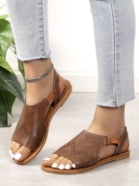 

Vintage Hollow out Slip On Sandals, Brown, Sandals