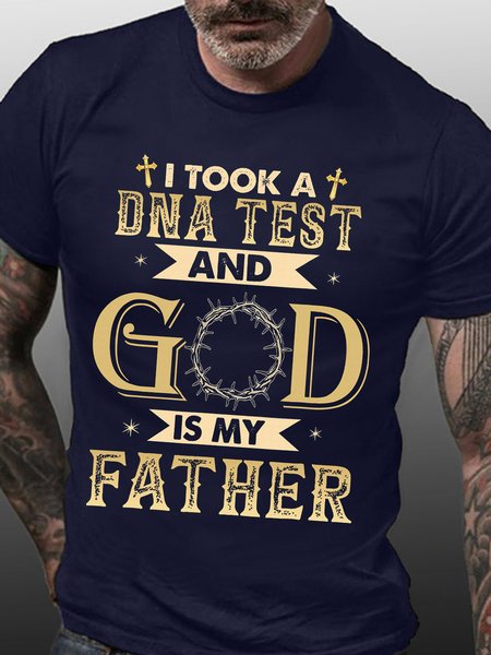 

Men’s I Took A DNA Test And God Is My Father Regular Fit Crew Neck Text Letters Casual T-Shirt, Deep blue, T-shirts