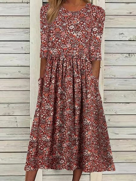 

Casual Ditsy Floral Knitted Crew Neck Dress, Red, Dresses
