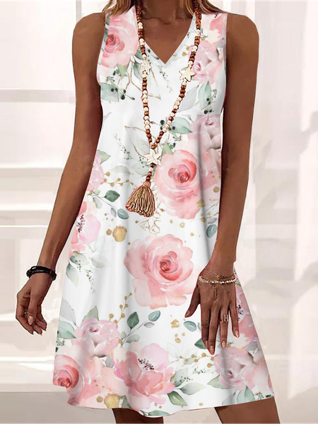 

Vacation Floral V Neck Knitted Dress, Pink, Dresses