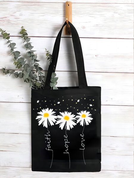 

Women's Faith Hope Loose Daisy Print Shopping Tote, Black, Bags