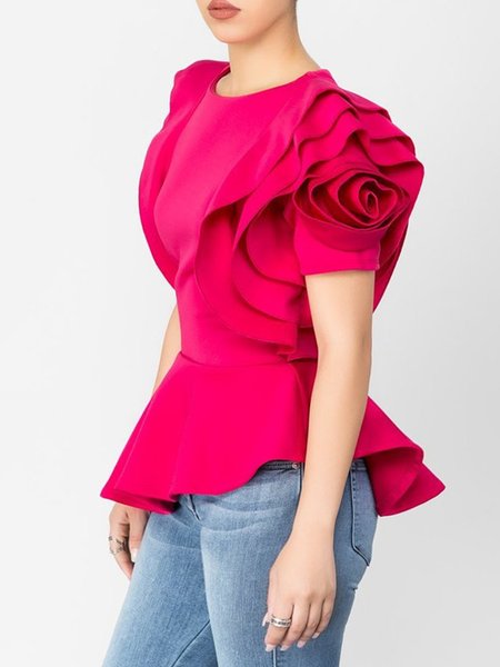 

Regular Fit Daily Crew Neck Elegant Shirt, Rose red, Blouses and Shirts