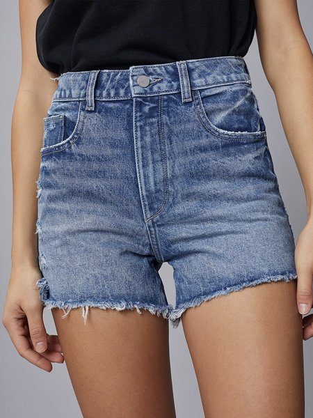 

Regular Fit Denim Casual Plain Denim Shorts, Blue, Shorts