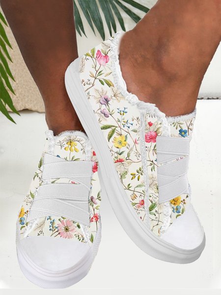 

Comfortable Lightweight Soft Sole Yellow Floral Adjustable Canvas Shoes, Light yellow, Sneakers