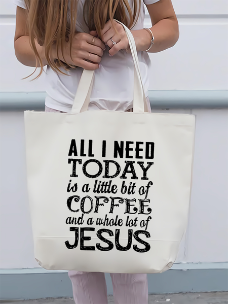 

Women's All I need is coffee and Jesus Shopping Tote, White, Bags