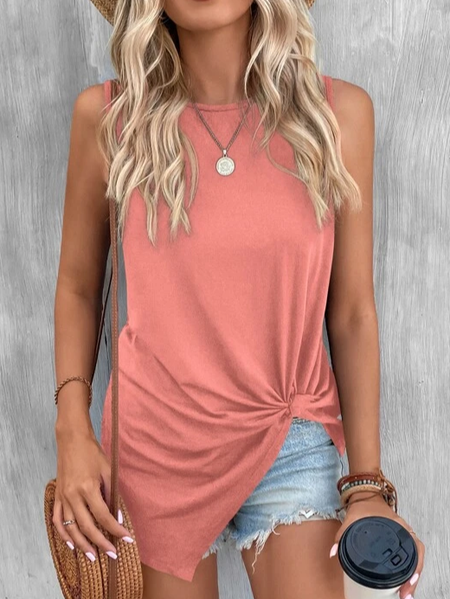 

Crew Neck Plain Regular Fit Casual Tank Top, Pink, Tanks & Camis
