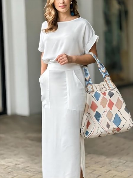 Regular Fit Casual Plain No Elasticity Shirt, White, Blouses and Shirts