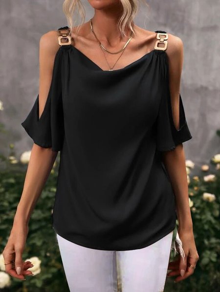 

Others Simple Loose Plain Shirt, Black, Shirts & Blouses