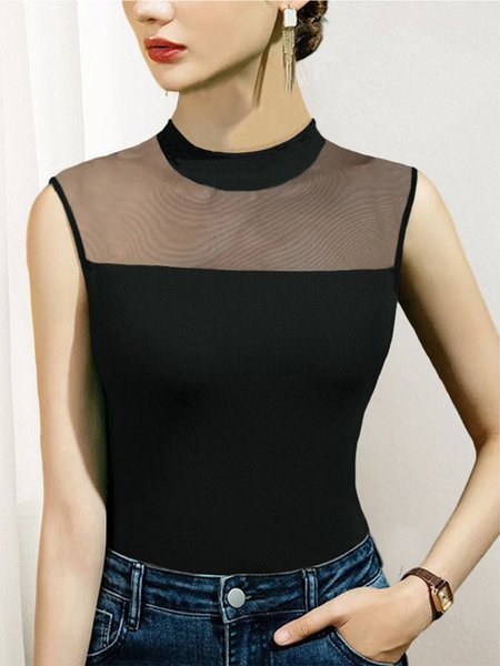 

Plain Elegant Tight Tank Top, Black, Tanks and Camis