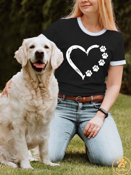 

Lilicloth X Funnpaw Women's Paw Print Heart Crew Neck T-Shirt, Black, T-shirts