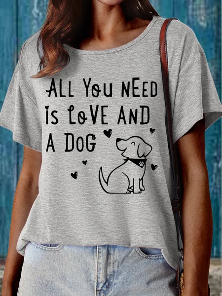 

Women's Dog Lover Casual Crew Neck T-Shirt, Gray, T-shirts