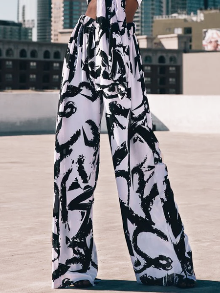 

Urban Abstract Loose Fashion Pants, Black-white, Pants