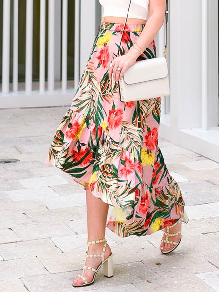 

Vacation Regular Fit Floral Skirt, Red, Skirts