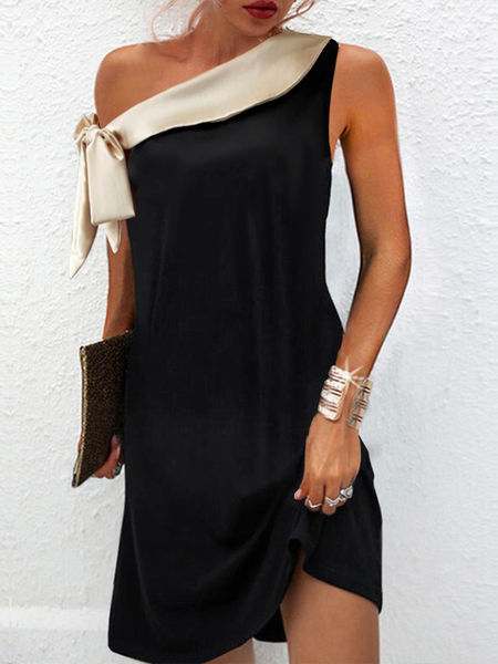 

Simple Regular Fit One Shoulder Plain Dress, Black, Dresses