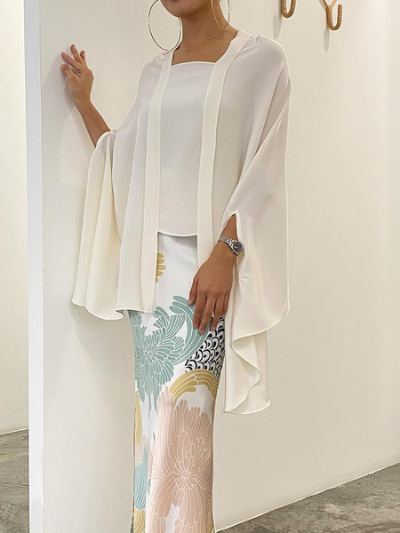 

Lightweight Square Neck Three Quarter Elegant Loose Shirt, White, Blouses and Shirts