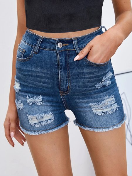 

Casual Plain Regular Fit Denim Denim Shorts, Blue, Shorts