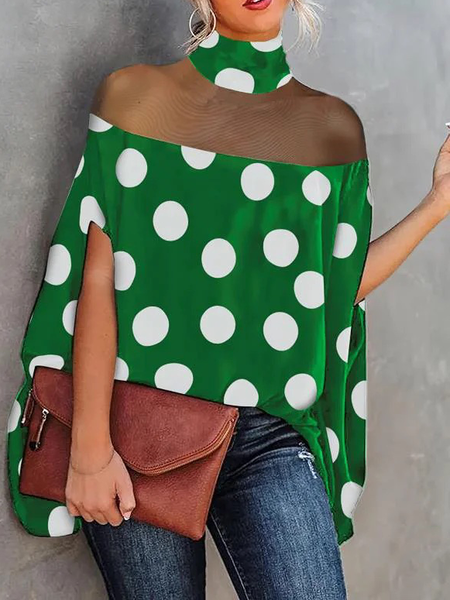 

Loose Lightweight Vacation Stand Collar Cap sleeve Shirt, Green, Blouses and Shirts