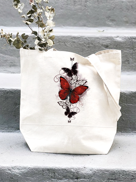

Women's Fashion Butterfly Graphic Printing Shopping Tote, White, Bags
