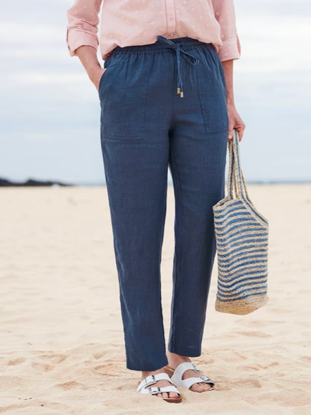 

Linen Casual Plain Loose Pants, Blue, Pants