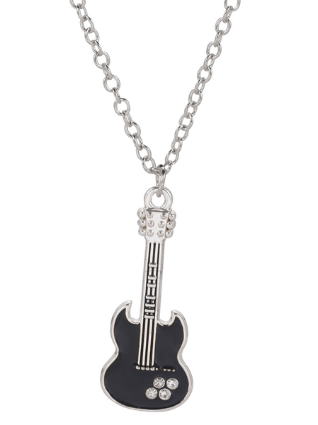 

Man's Silver Violin Necklace, White, Necklaces