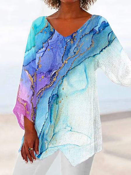 

Casual Color Block V Neck Loose Shirt, White, Shirts & Blouses