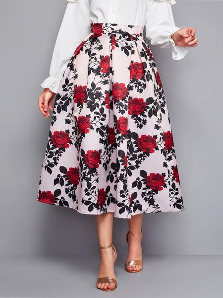 

Vacation Rose Floral Loose Skirt, Red, Skirts