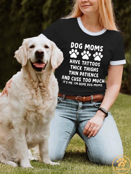

Lilicloth X Funnpaw Women's Dog Moms Have Tattoos Thick Thighs Thin Patience And Cuss Too Much T-Shirt, Black, T-shirts