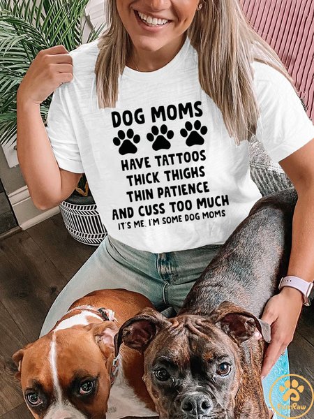 

Lilicloth X Funnpaw Women's Dog Moms Have Tattoos Thick Thighs Thin Patience And Cuss Too Much T-Shirt, White, T-shirts