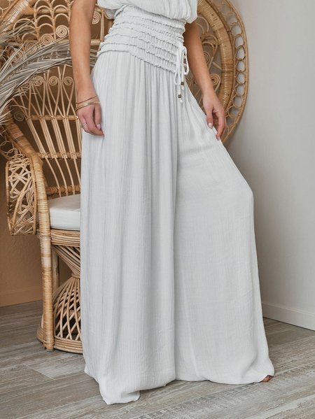 

Women Vacation Plain Wide leg Pants, White, Pants