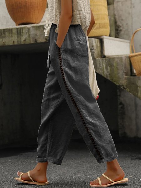 Loose Casual Drawstring Plain Pants