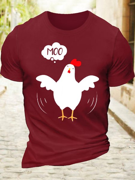 

Men's MOO Funny Cow/Chicken Casual Crew Neck Cotton T-Shirt, Red, T-shirts