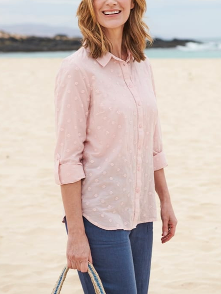 

Shirt Collar Plain Loose Vacation Blouse, Pink, Clothing