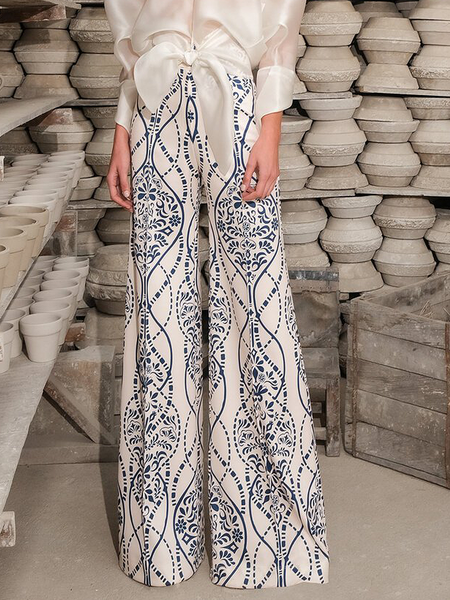 

Elegant Loose Ethnic Fashion High Waist Long Pants, White, Pants